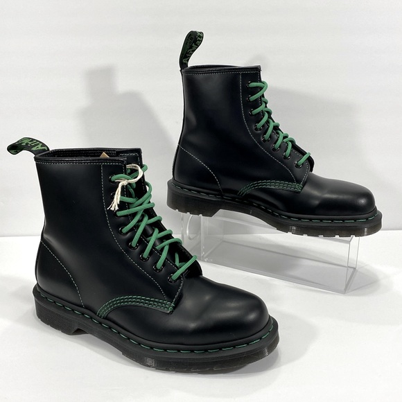 NEW DR MARTENS 1460 GS SMOOTH MOD BOOTS (BLACK/GREEN - Picture 4 of 9